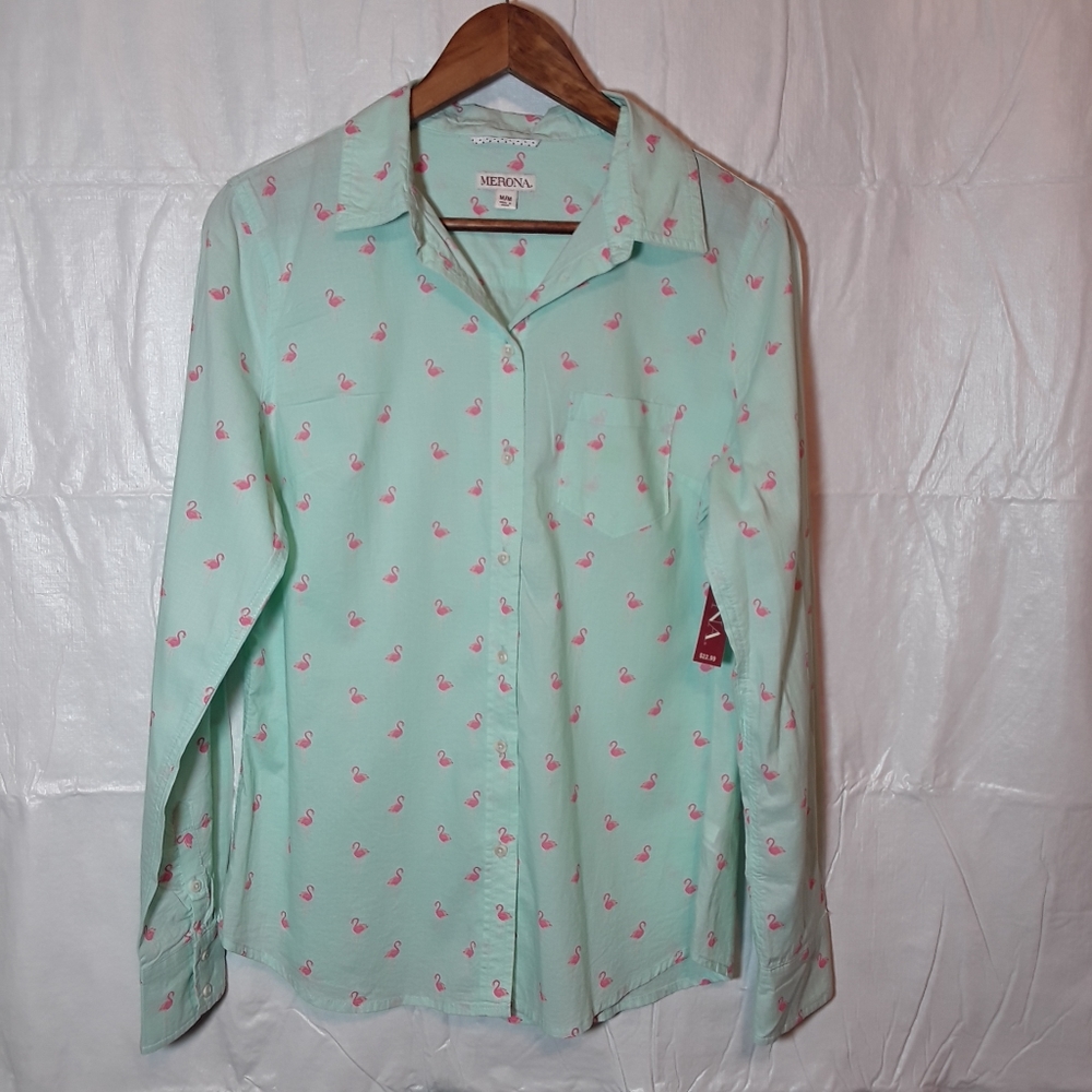 Medium Merona Blouse with Pink Flamingos